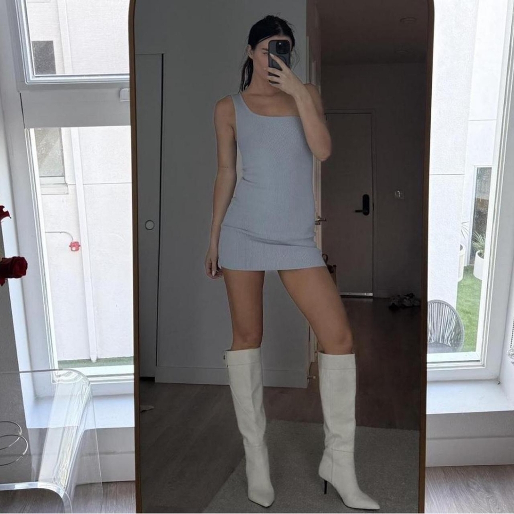 Gray Ribbed Mini Dress